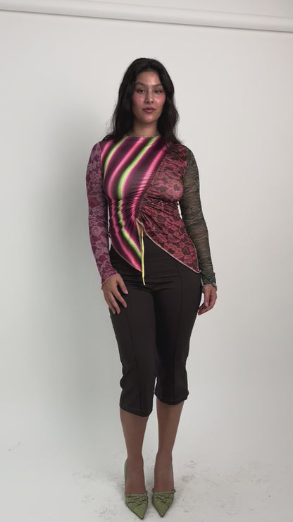 The Burgundy Patchwork Ruche Top