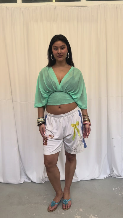 Sea-foam Turquoise Mesh Drape Top