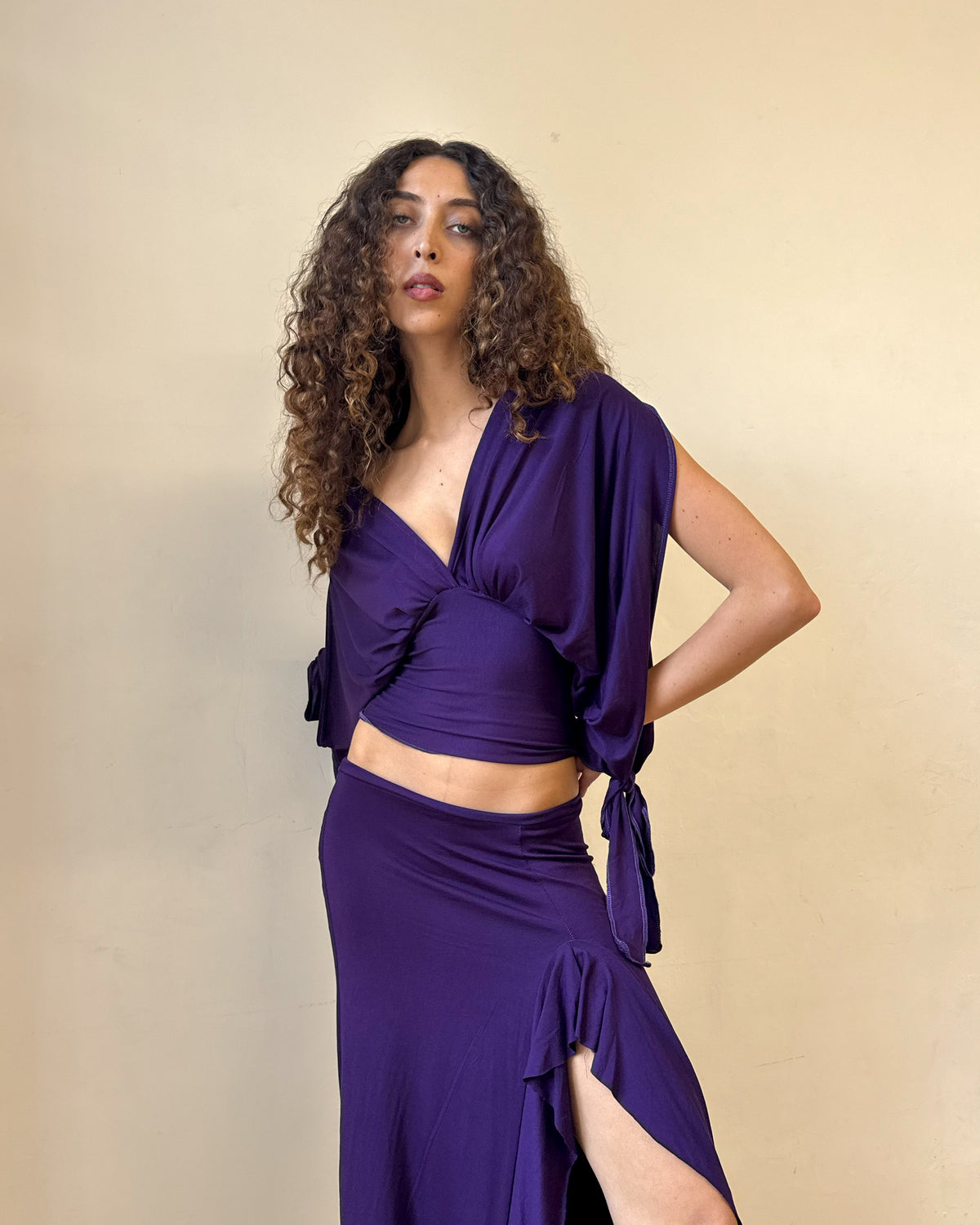 Midnight Purple Long-sleeve Drape Top