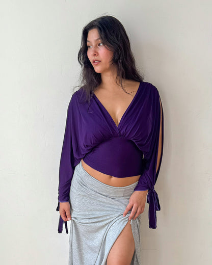 Midnight Purple Long-sleeve Drape Top