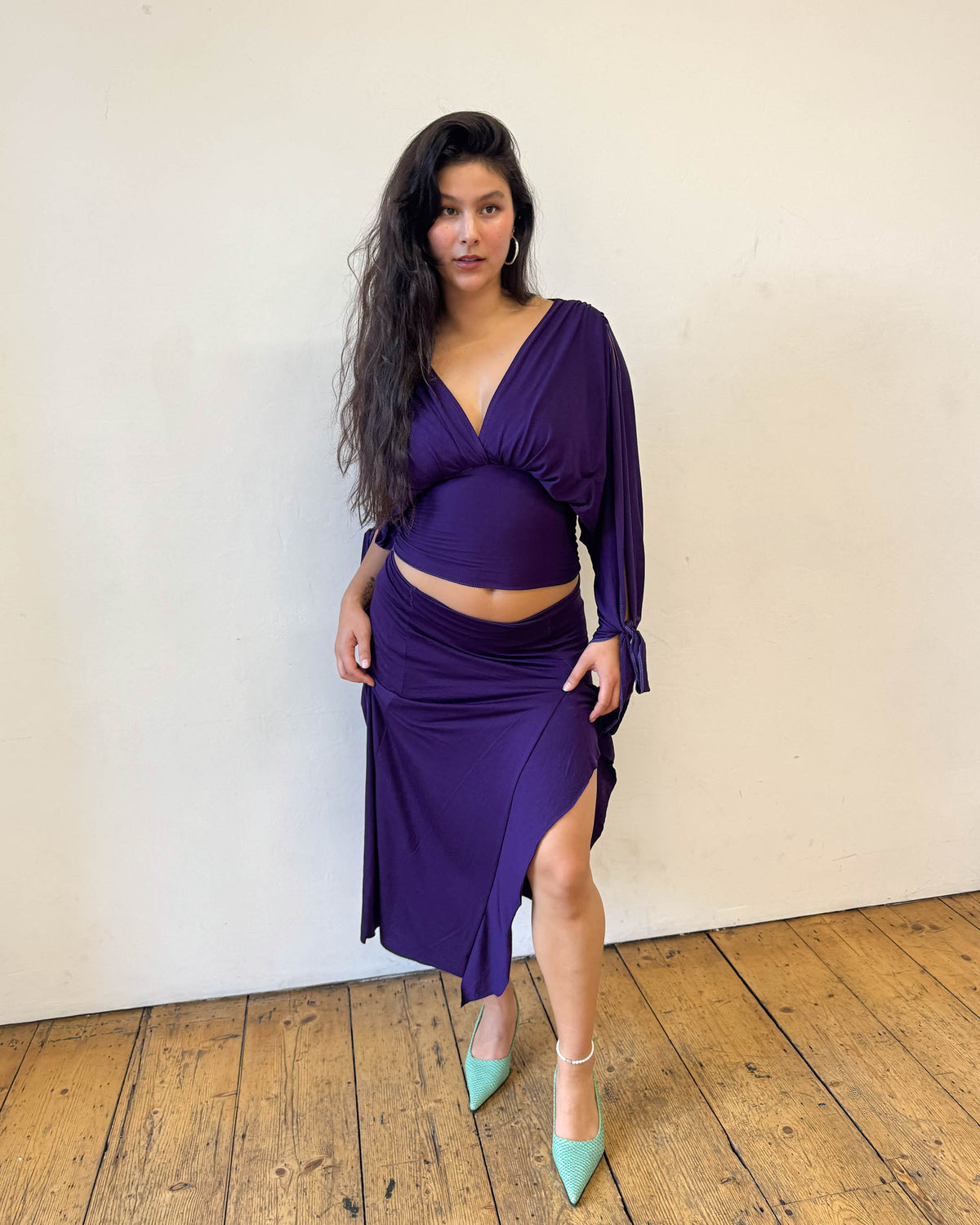 Midnight Purple Long-sleeve Drape Top