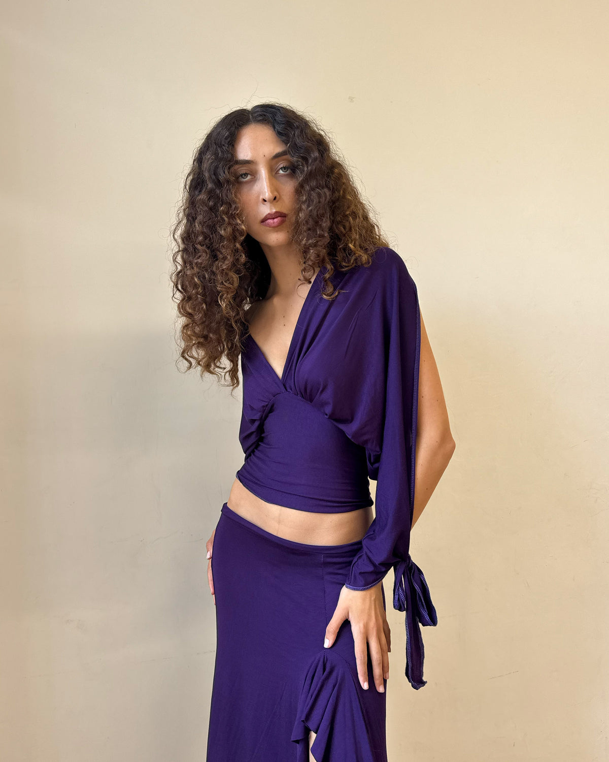 Midnight Purple Long-sleeve Drape Top