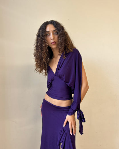 Midnight Purple Long-sleeve Drape Top