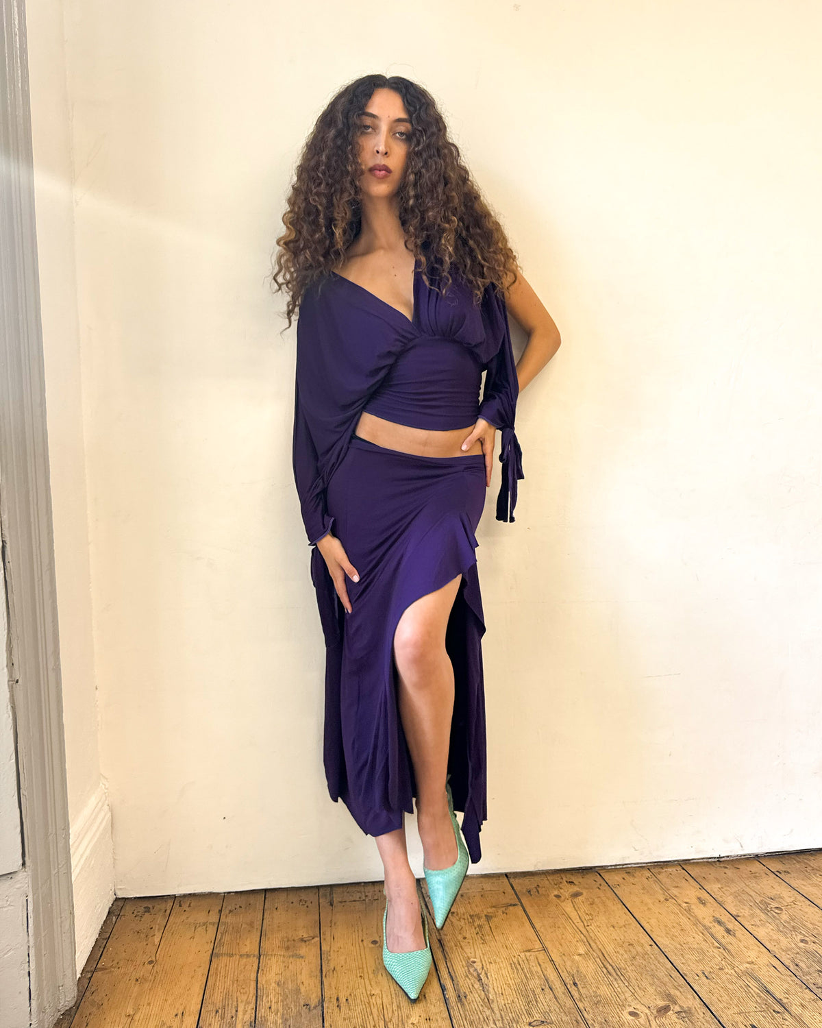 Midnight Purple Long-sleeve Drape Top