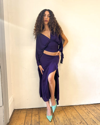 Midnight Purple Long-sleeve Drape Top