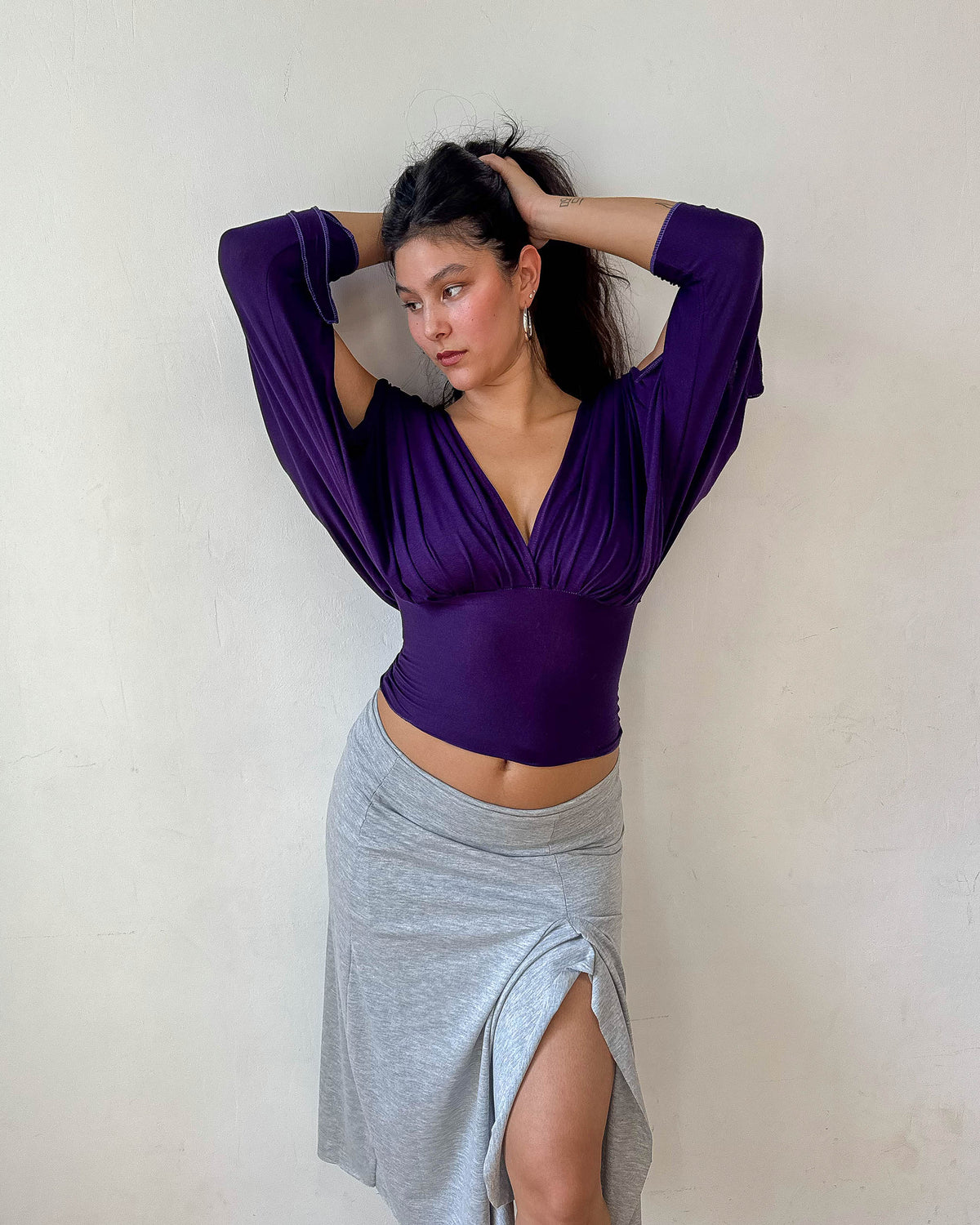 Midnight Purple Long-sleeve Drape Top