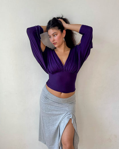 Midnight Purple Long-sleeve Drape Top