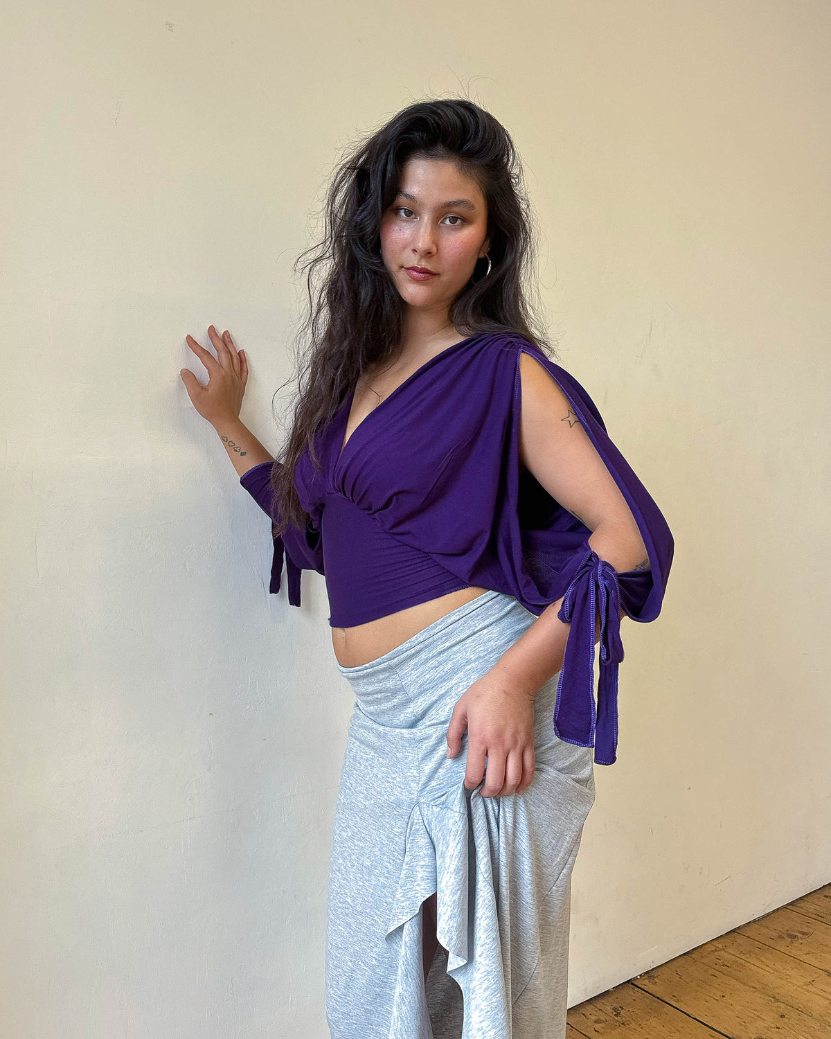 Midnight Purple Long-sleeve Drape Top