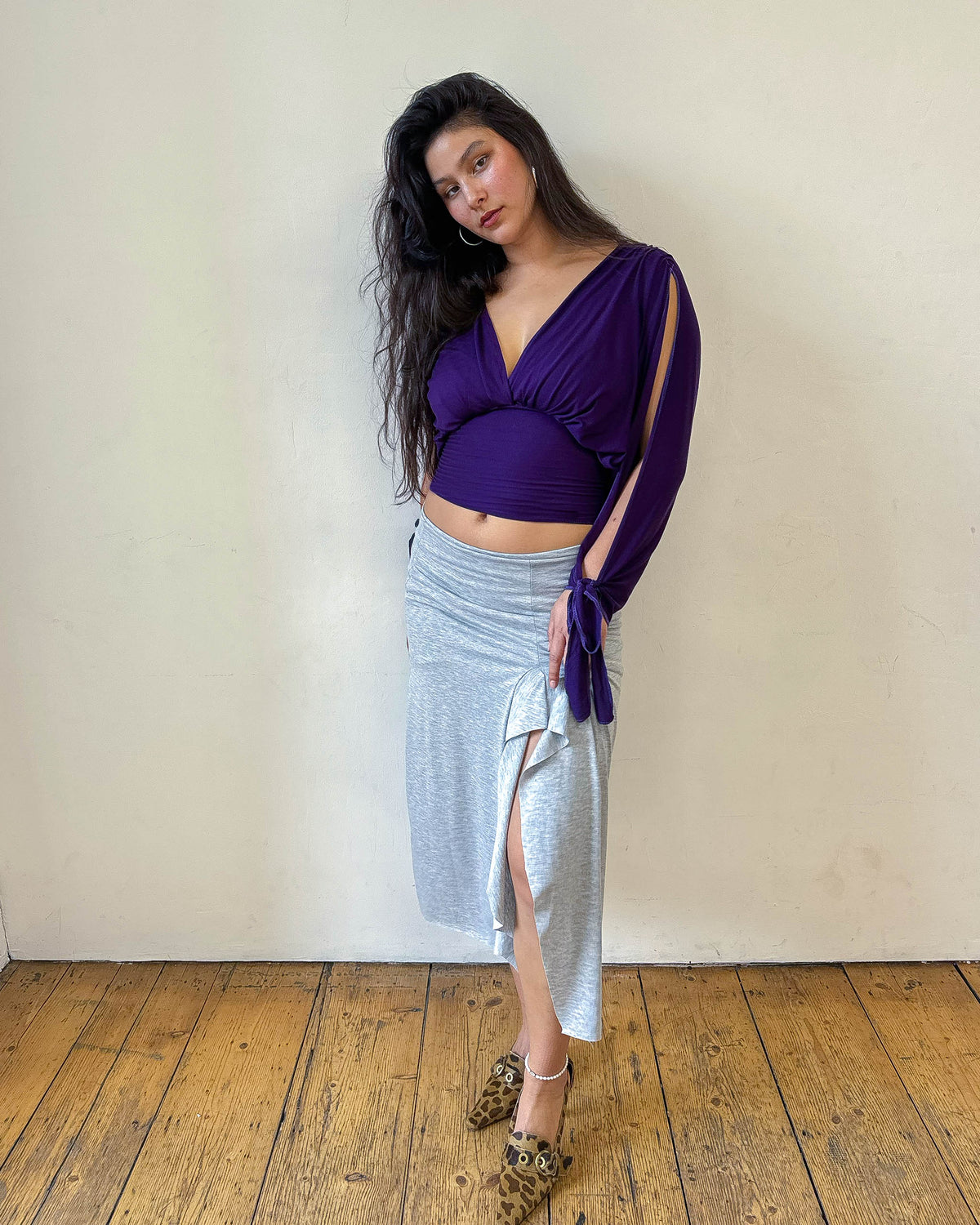Midnight Purple Long-sleeve Drape Top