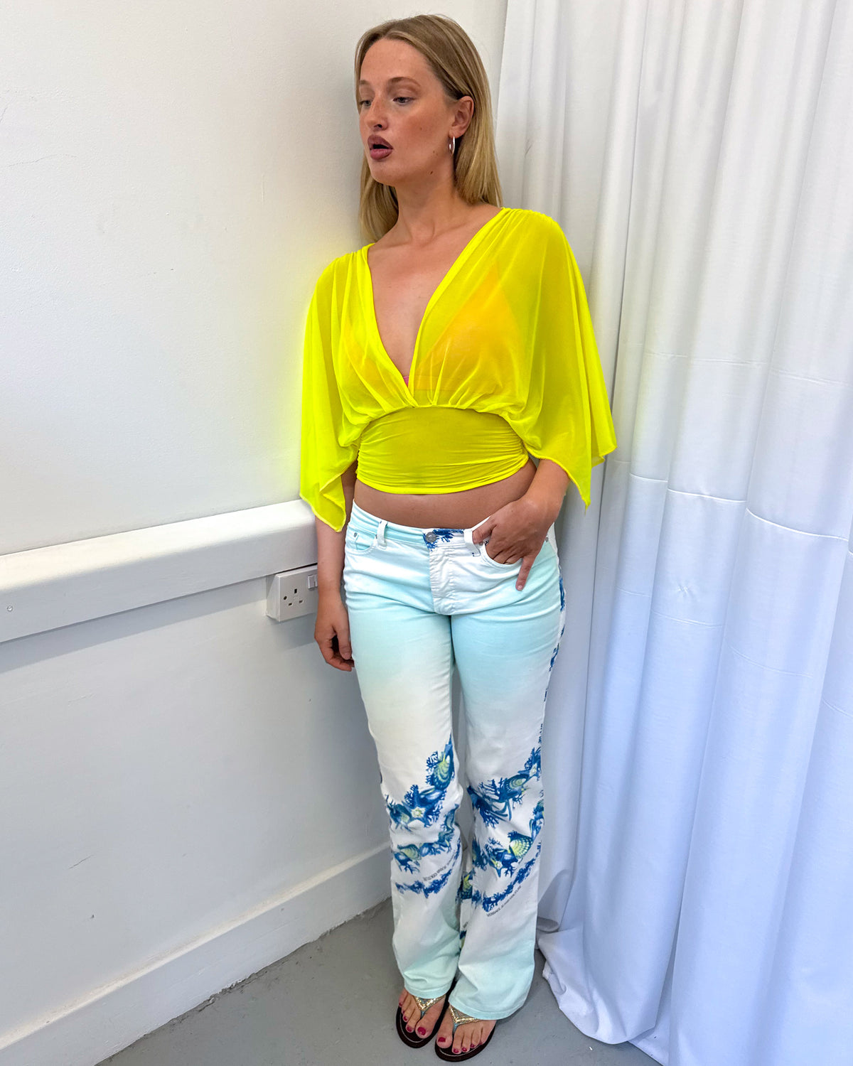 Yellow Mesh Drape Top