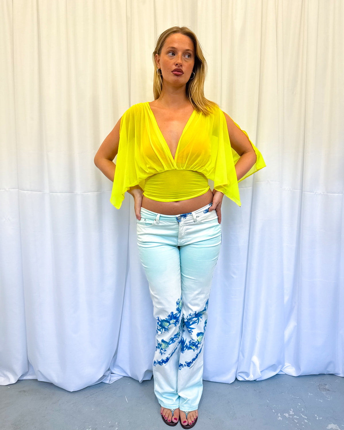 Yellow Mesh Drape Top