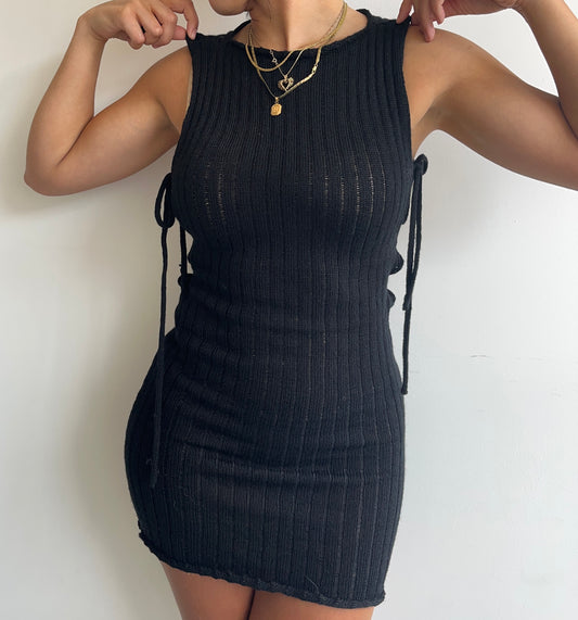 Black rib mini dress